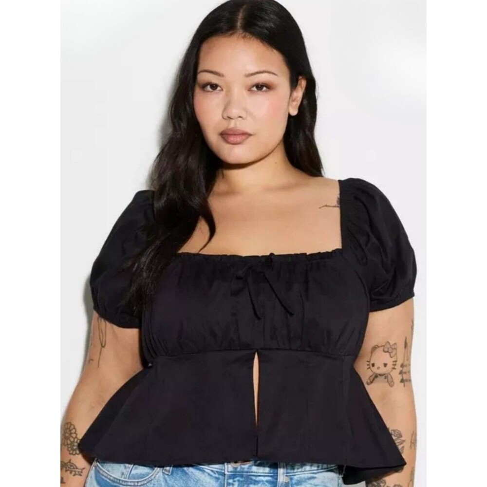 NWT Torrid Size 0 / L / 12 Lovesick Open Front Black Peplum Top 1683-